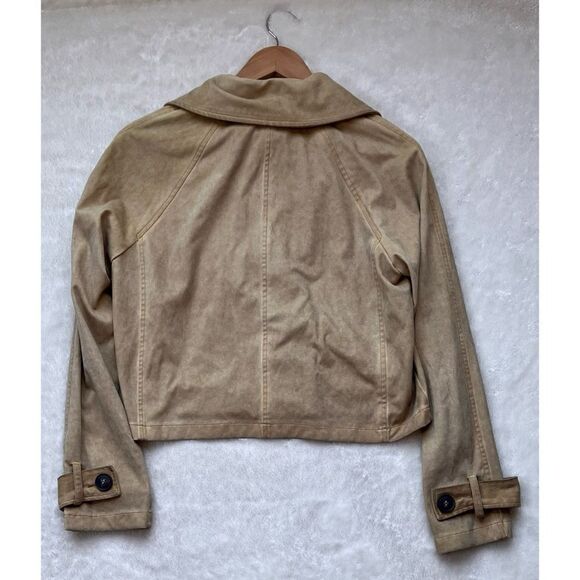 NWT Zara Garment Dye Faux Suede Short Double Breasted Cropped Trench Style Coat - Picture 15 of 16